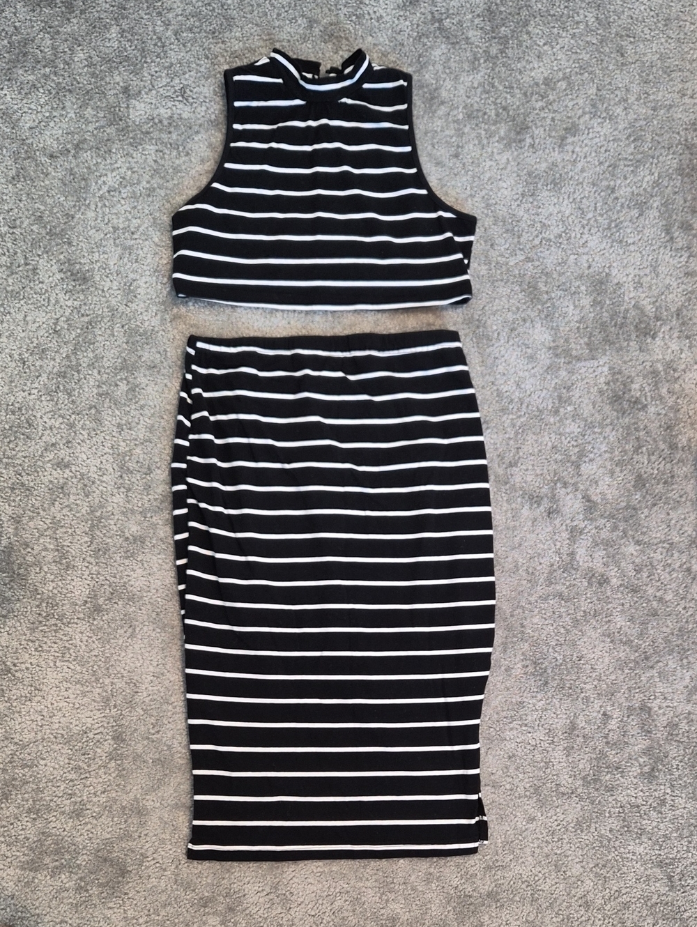 Maternity 2 Piece Striped Black and White Pencil Skirt & Crop Top - Women's